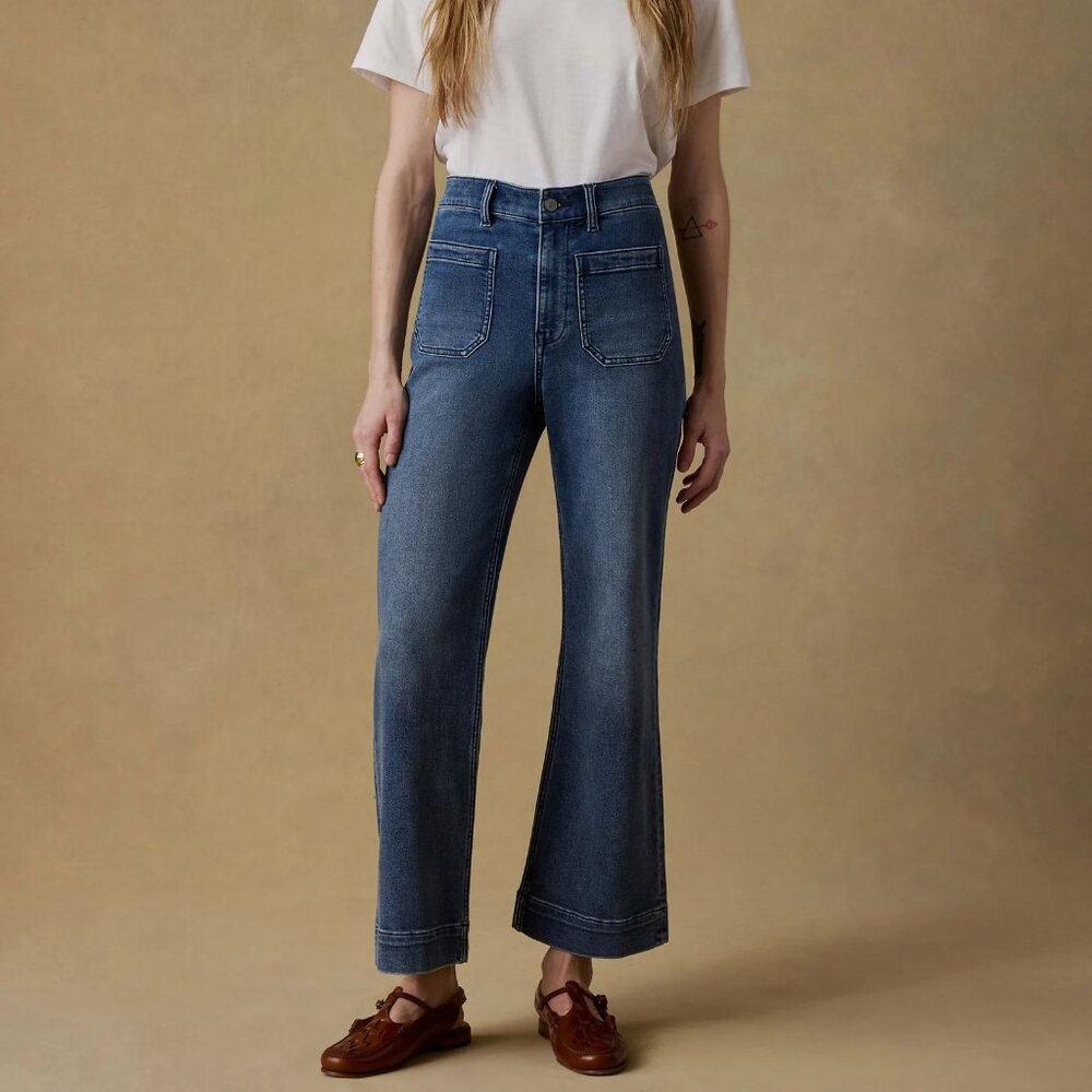 Faherty Stretch Terry Patch Pocket Wide Leg Ankle Pant in Riverton Wash 28